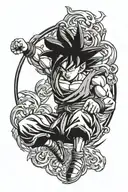 Goku on knee holding world over head tattoo design idea