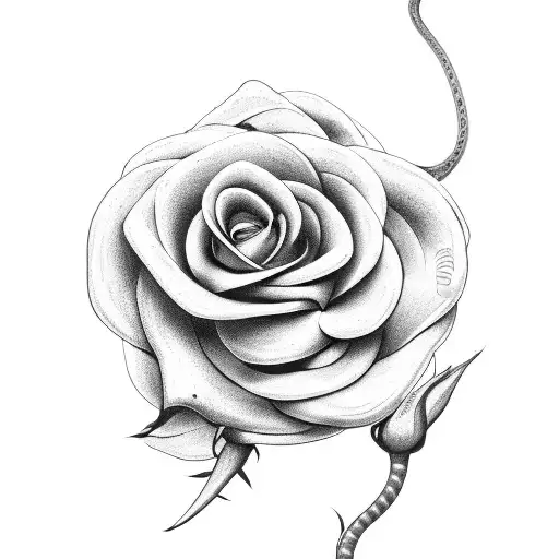 snake going through a rose vine garden  tattoo design idea