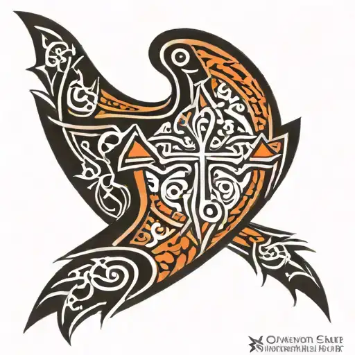 Hawaiian tribal with cross tattoo tattoo design idea