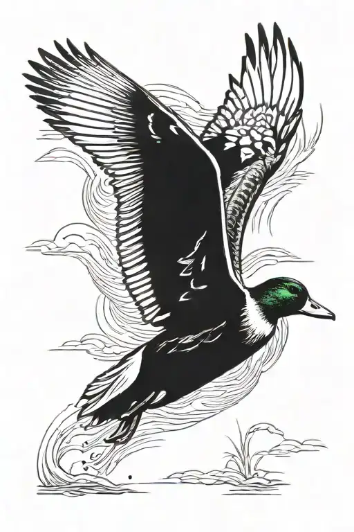 mallard duck flying marsh scenery shot gun morphing tattoo design idea