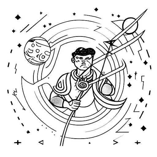 Archer with Bow and arrow with the planet jupiter  tattoo design idea