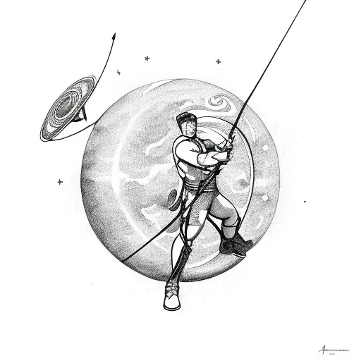 Archer with Bow and arrow with the planet jupiter  tattoo design idea