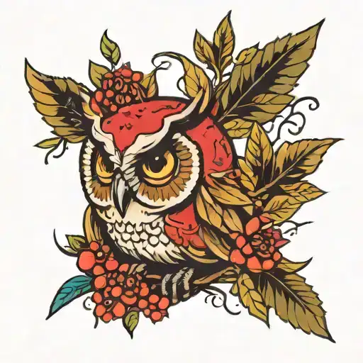 pomegranate olive tree spear helmet torch owl tattoo design idea