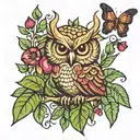 owl pomegranate spear torch olive tree butterflies tattoo design idea