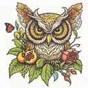 owl pomegranate spear torch olive tree butterflies tattoo design idea