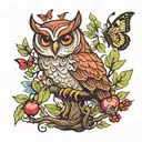 owl pomegranate spear torch olive tree butterflies tattoo design idea