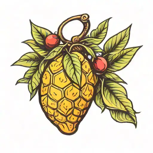mango with grenade top tattoo design idea