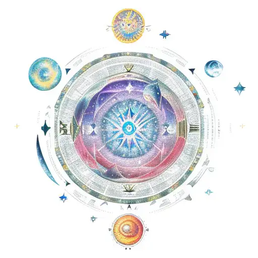 Zodiac constellation of Leo surrounded by celestial elements tattoo design idea