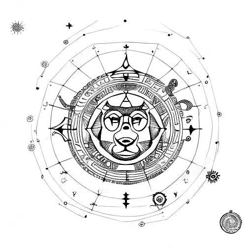 Zodiac constellation of Leo surrounded by celestial elements tattoo design idea
