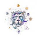 Zodiac constellation of Leo surrounded by celestial elements tattoo design idea