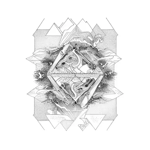 The design should convey the idea of a dream merging with reality, with a mix of surreal and earthly elements to represe tattoo design idea