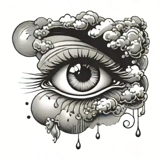 tear drops of an eye over clouds floating tattoo design idea
