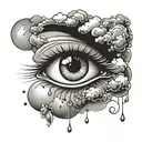 tear drops of an eye over clouds floating tattoo design idea