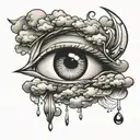 tear drops of an eye over clouds floating tattoo design idea