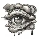 tear drops of an eye over clouds floating tattoo design idea