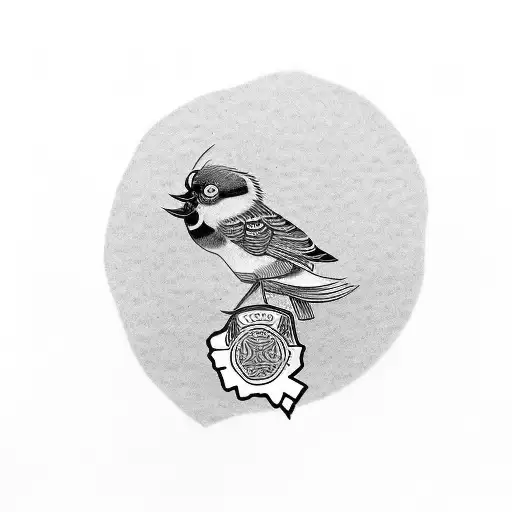 korean bird with red circle at the back with a korean word design saying "courage is better than regret" tattoo design idea