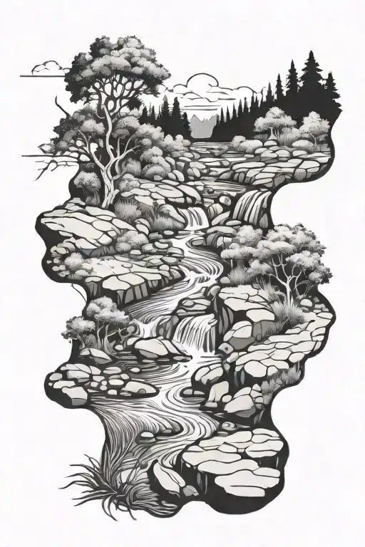 creek running tattoo design idea