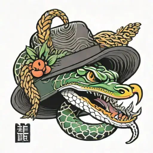 snake and straw hat  tattoo design idea