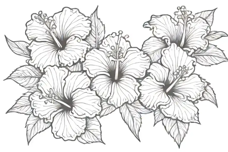4 hibiscus flowers blooming tattoo design idea