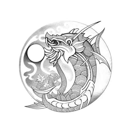 bakunawa with moons and flowers tattoo design idea