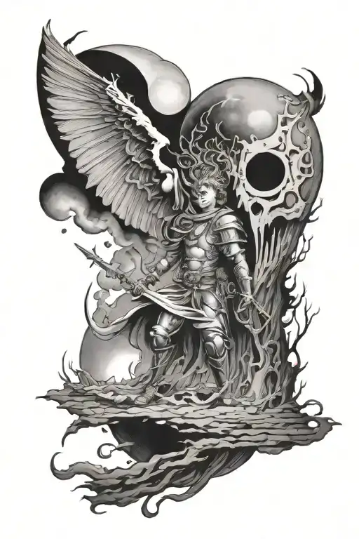A haunting black-grey tattoo of the Eclipse scene from Berserk tattoo design idea