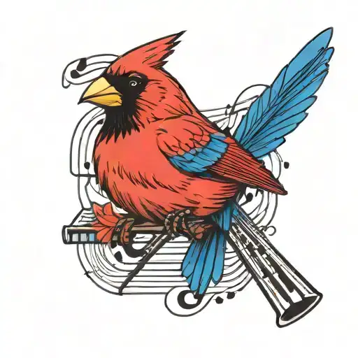 cardinal and blue Jay in musical notes tattoo design idea