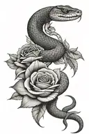 snake with open mouth around rose with thorns tattoo design idea