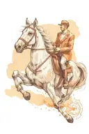 A dotwork tattoo of an entrepreneur riding a horse with a dog by their side, symbolizing success and loyalty tattoo design idea