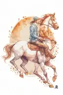 A dotwork tattoo of an entrepreneur riding a horse with a dog by their side, symbolizing success and loyalty tattoo design idea