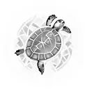 A blackwork tattoo of a turtle with a tribal American cheraw Indian design on its shell tattoo design idea