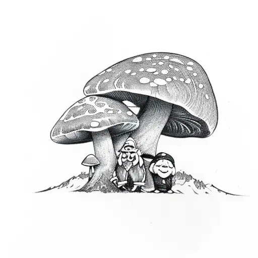 mushroom, gnome, bigfoot tattoo design idea