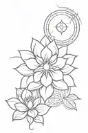 basic thai lotus flower, nautical compass, moon, waves, swirls tattoo design idea
