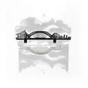 pittsburgh skyline with bridge in front and pirates "p" inside the bridge supports tattoo design idea