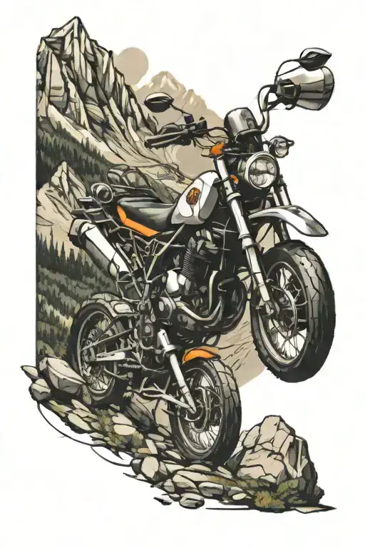 adventure, travel, mountains, motorcycles, wild camping, rock climbing tattoo design idea