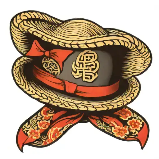 an straw hat with a red ribbon tattoo design idea