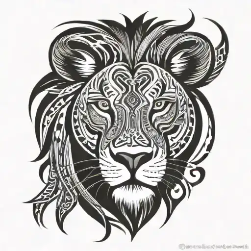 Half lion and buffalo face clearly differentiated tattoo design idea