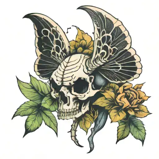 ram skull death moth emerging tattoo design idea