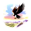 Anime-inspired eagle soaring over a mountain range tattoo design idea