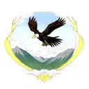 Anime-inspired eagle soaring over a mountain range tattoo design idea