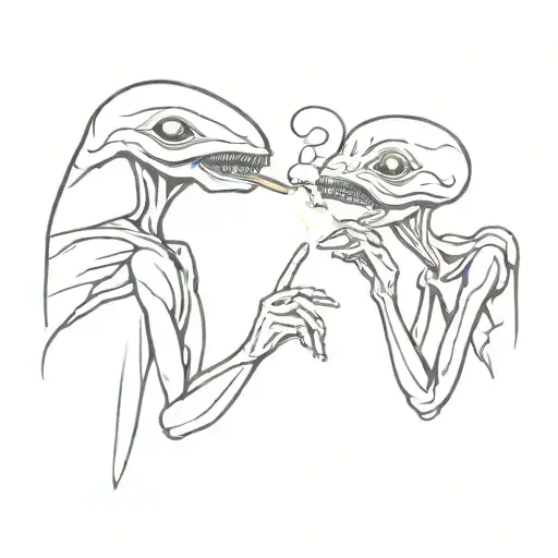 aliens smoking joint flying tattoo design idea