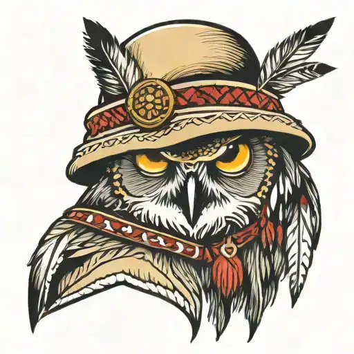 native american with hat made out of owl  tattoo design idea