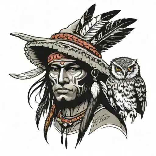 native american with owl hat  tattoo design idea