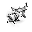 Combine a drum set and a shark in a unique and dynamic way tattoo design idea