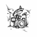 Combine a drum set and a shark in a unique and dynamic way tattoo design idea
