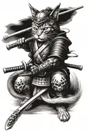 cat samurai warrior tattoo design idea