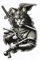 cat samurai warrior tattoo design idea