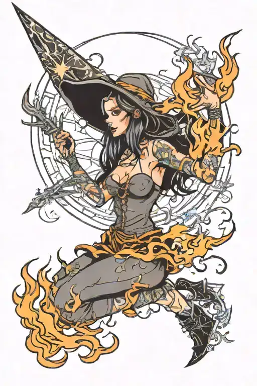 sketch tattoo girl witch on fire moon tattoo tattoo design idea