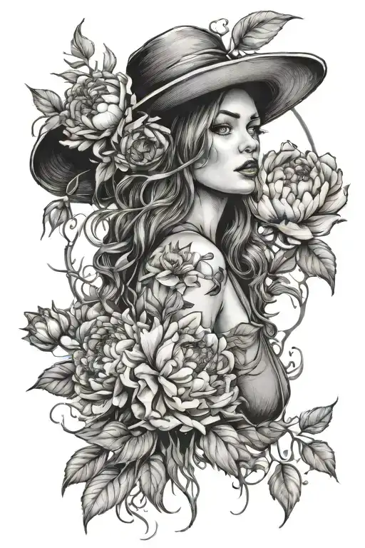 sketch tattoo girl witch on fire moon peonies flower tattoo tattoo design idea