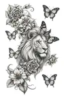 lion butterfly flowers tattoo design idea