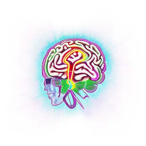 A realistic depiction of a brain with vibrant colors and electrical waves representing epilepsy tattoo design idea